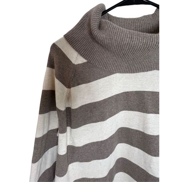 Jeanne Pierre Cream and Tan Striped Loose Fit Sweater - Picture 2 of 4